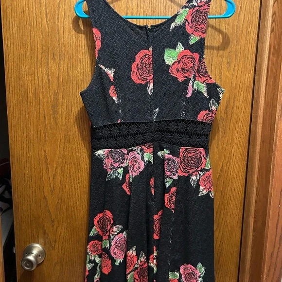 Free People Fitted with Daisies Dress Black with Roses - Picture 5 of 9